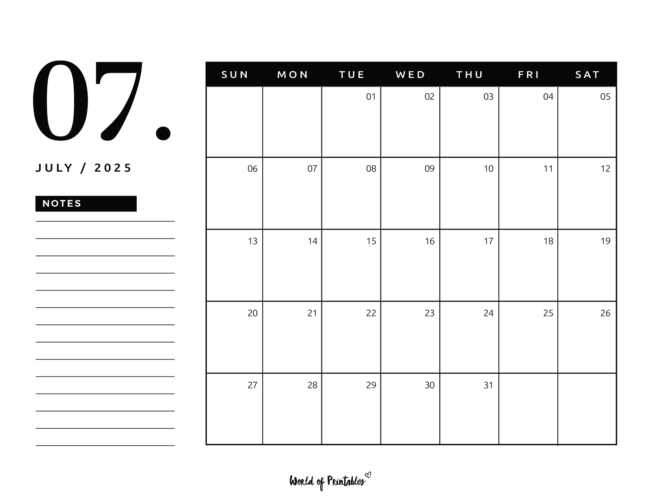 Free Printable July 2025 Calendars 100 Best World Of Printables