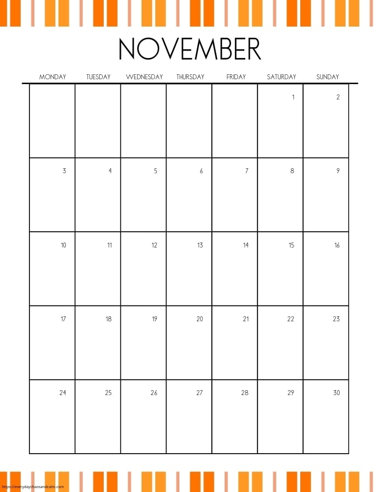 Free Printable November 2025 Calendars
