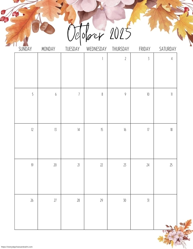 Free Printable October 2025 Calendars