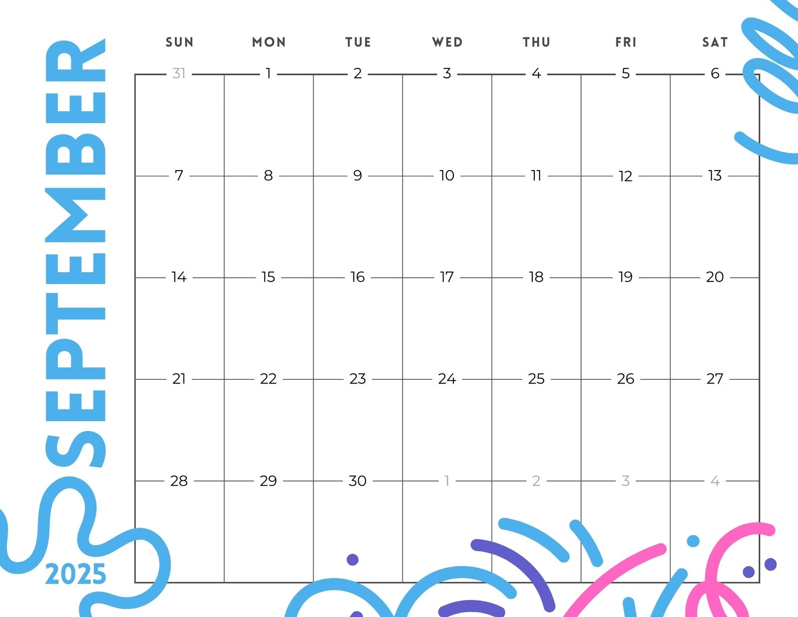 Monthly Calendar Printable September 2025