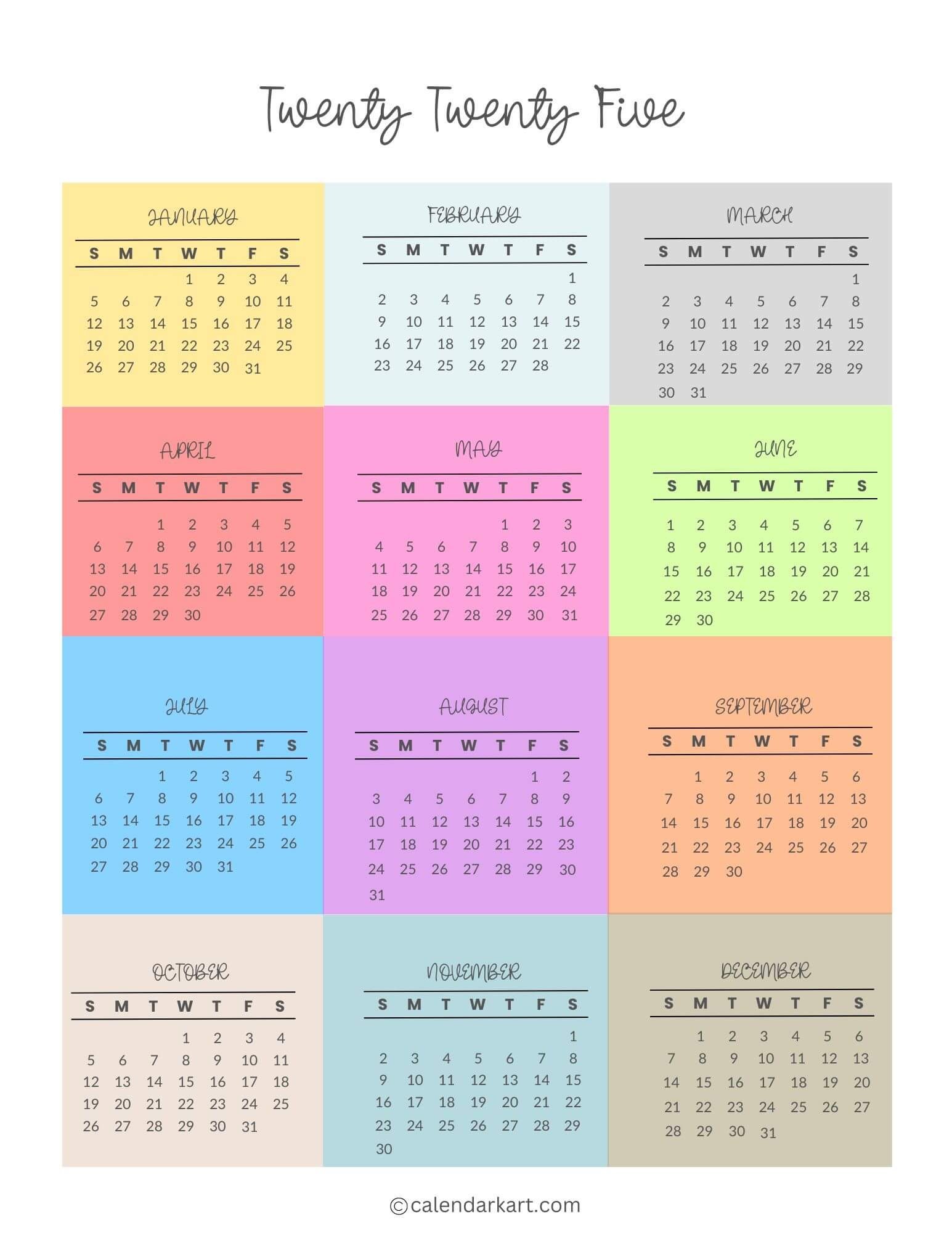 2025 Calendar At A Glance Printable