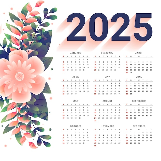 Free Vector Printable 2025 Desk Calendar Layout With Floral 