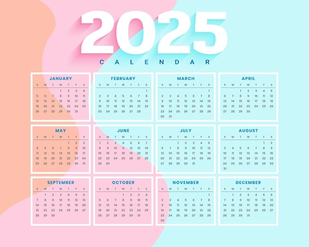 Free Vector Printable 2025 New Year Calendar Template In Modern Style