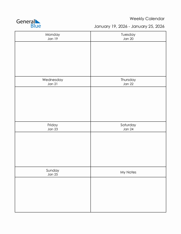 January 2026 Hourly Calendar Printable