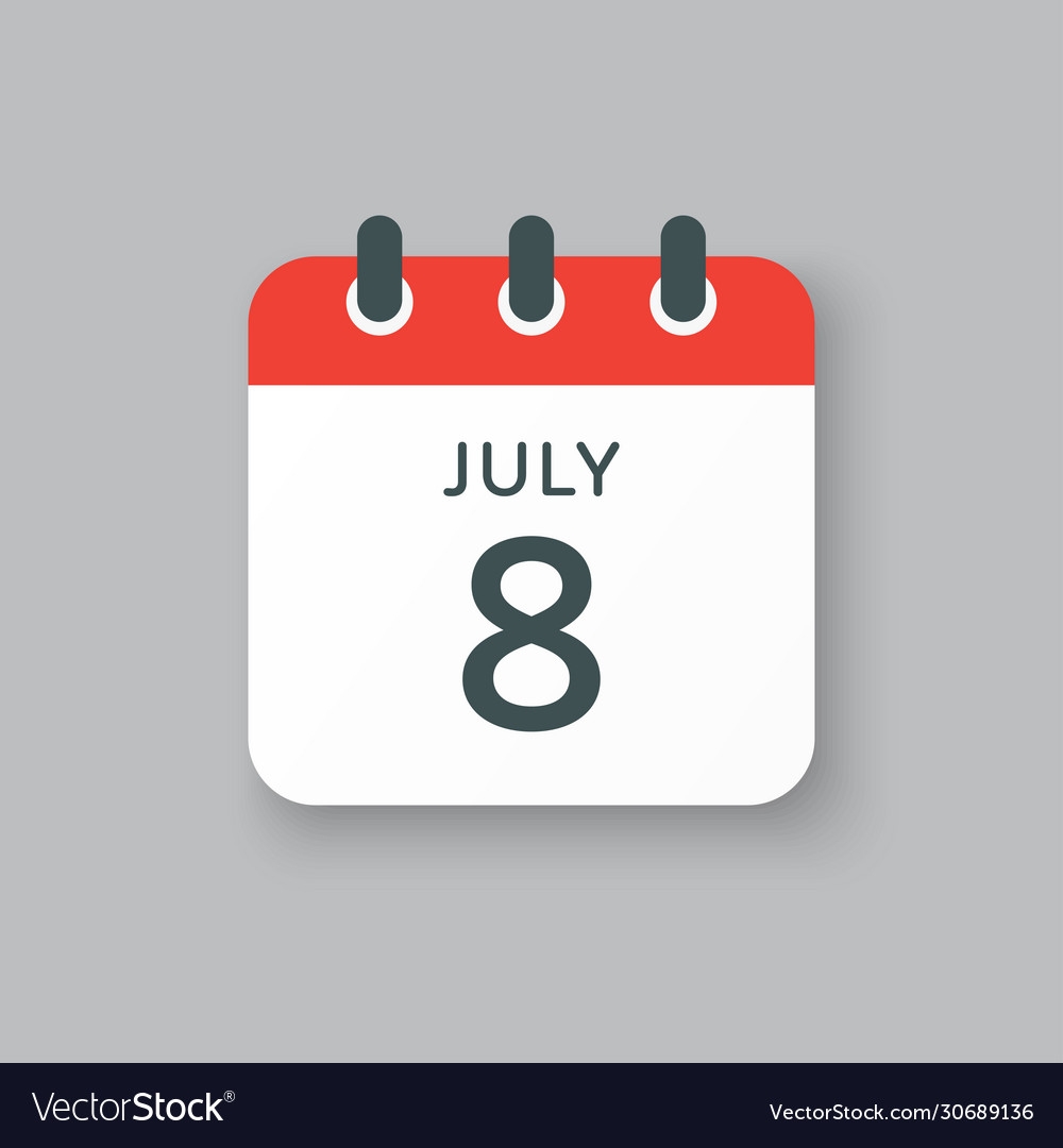 Icon Calendar Day 8 July Summer Days Year Vector Image