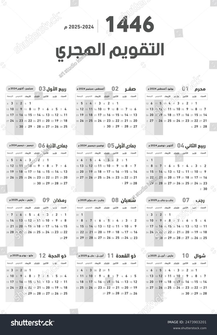 Islamic Hijri Calendar 2025 1446 Vector Stock Vector Royalty Free 2473903201 Shutterstock