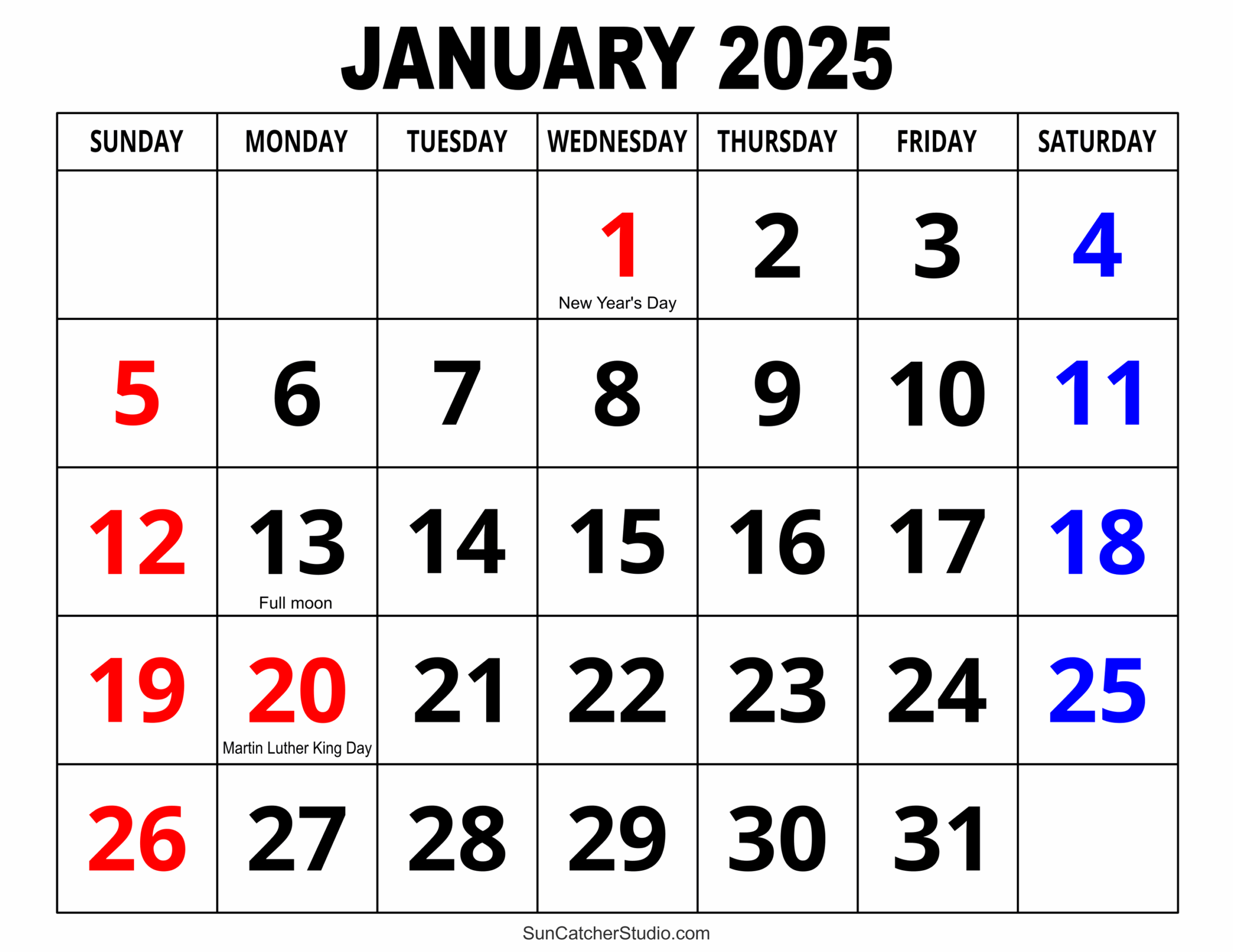 Free Printable Calendar 2025 Large Print