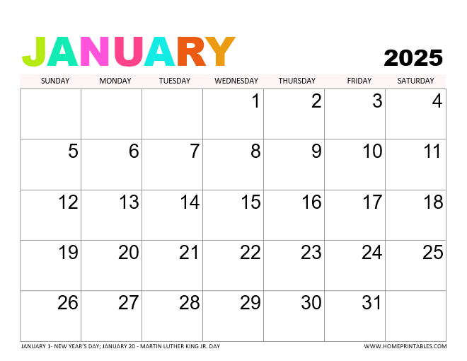 Free Printable Calendar 2025 Monthly With Holidays