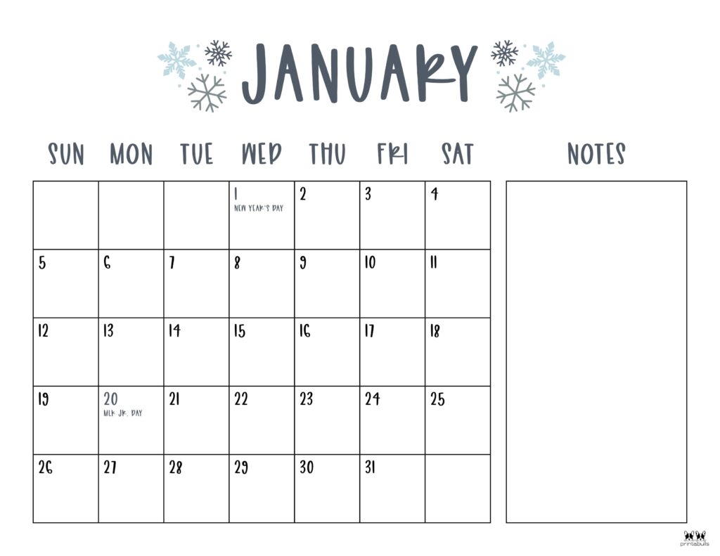 January 2025 Calendars 107 FREE Printables Printabulls