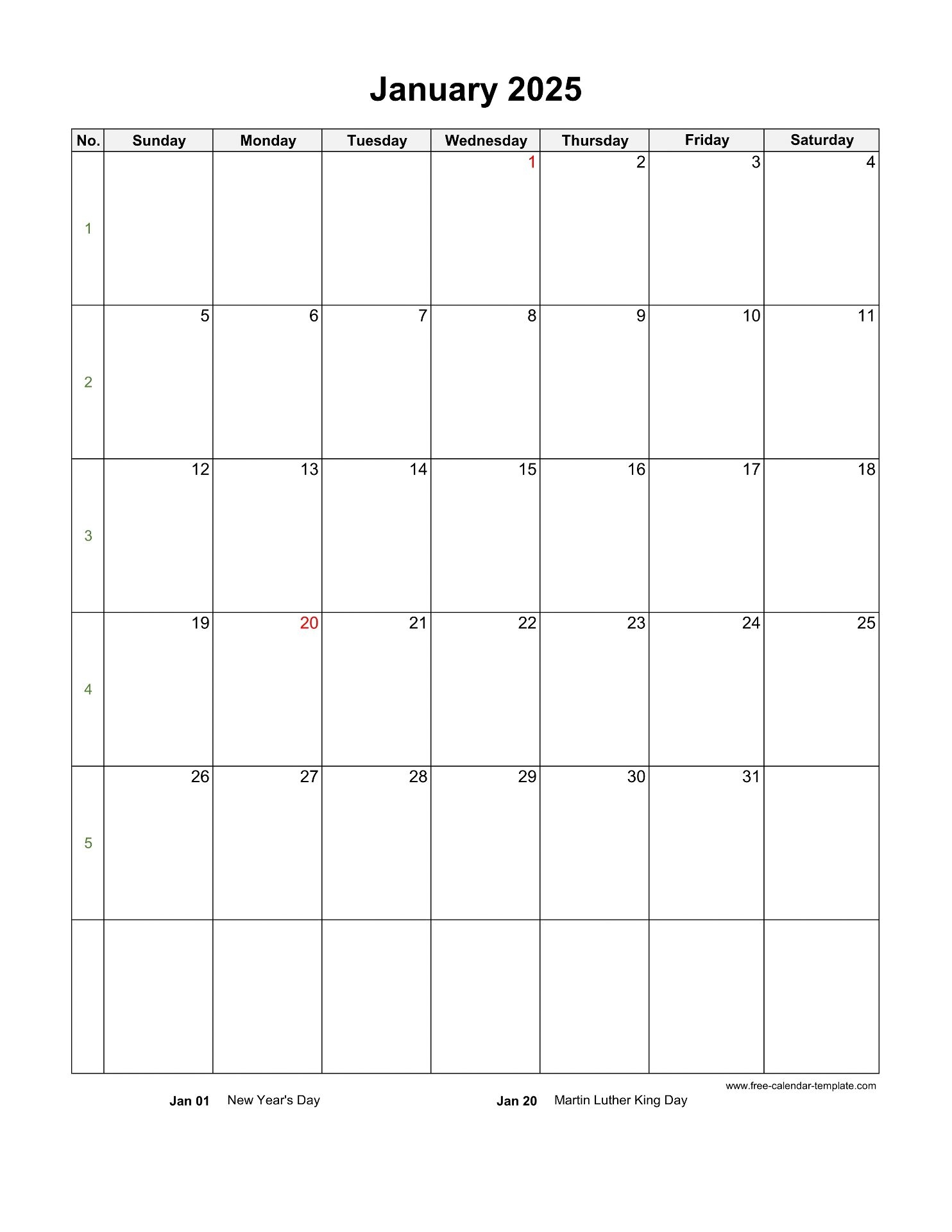 January 2025 Free Calendar Tempplate Free calendar template