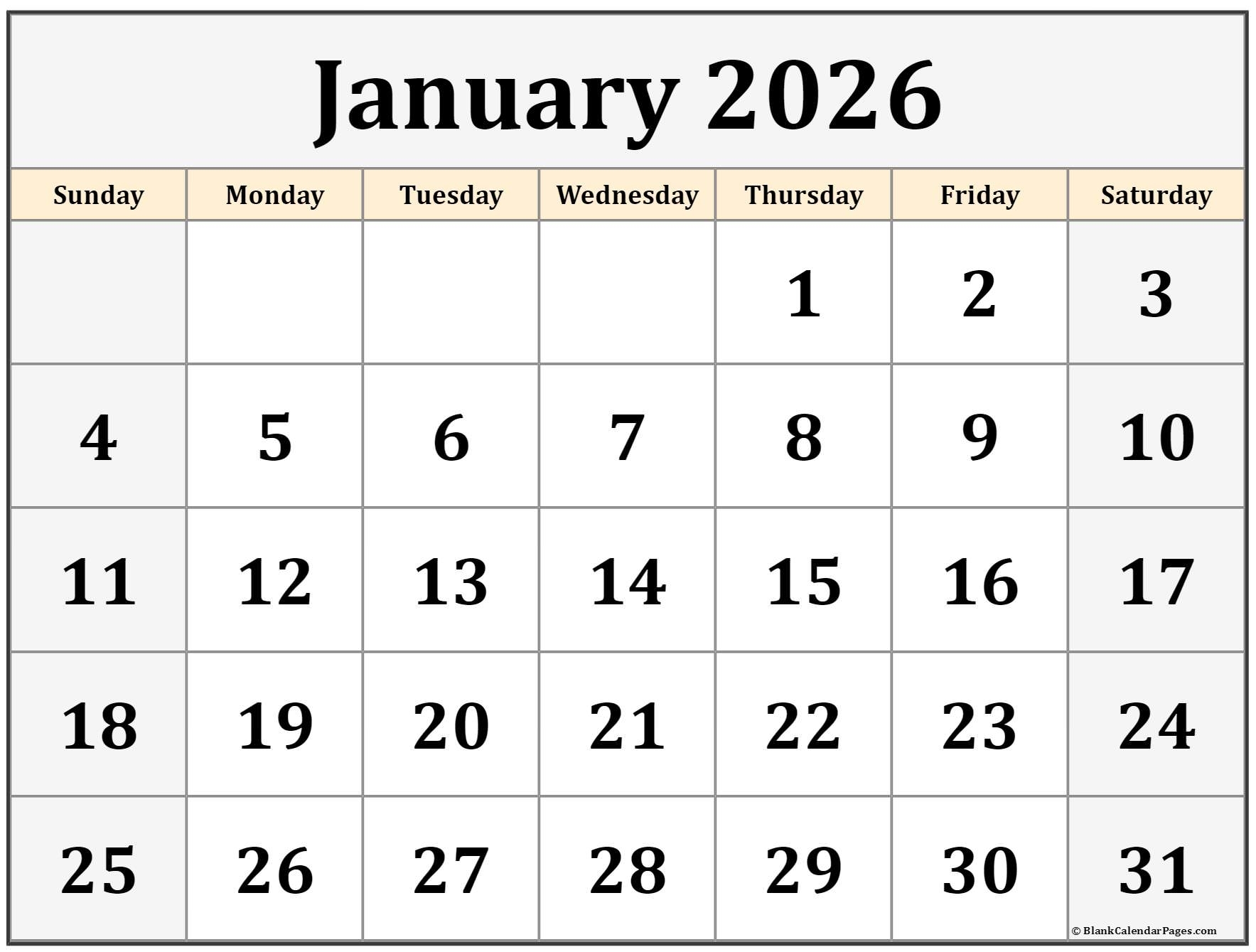 January 2026 Calendar Free Printable Calendars