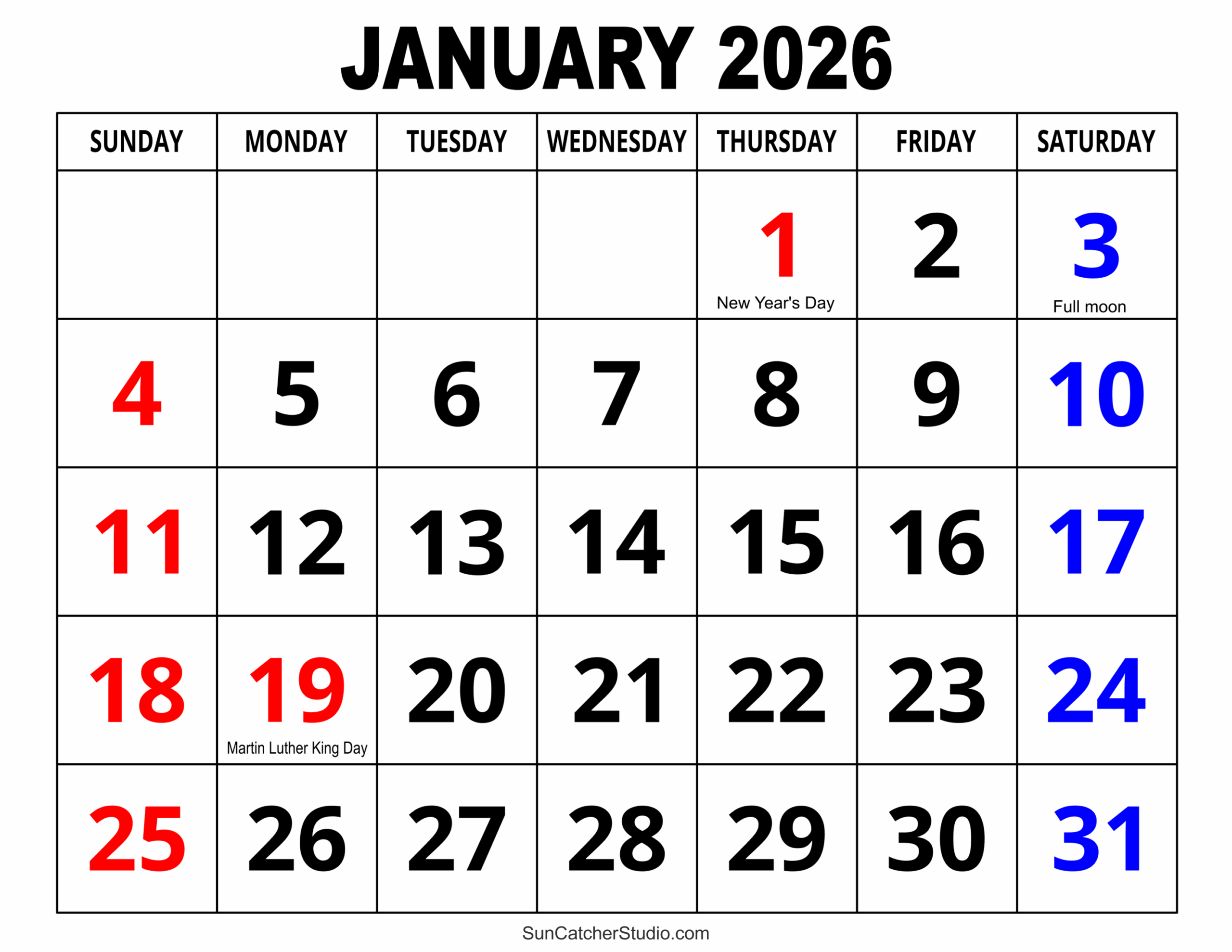 January 2026 Calendar Free Printable Free Printables 