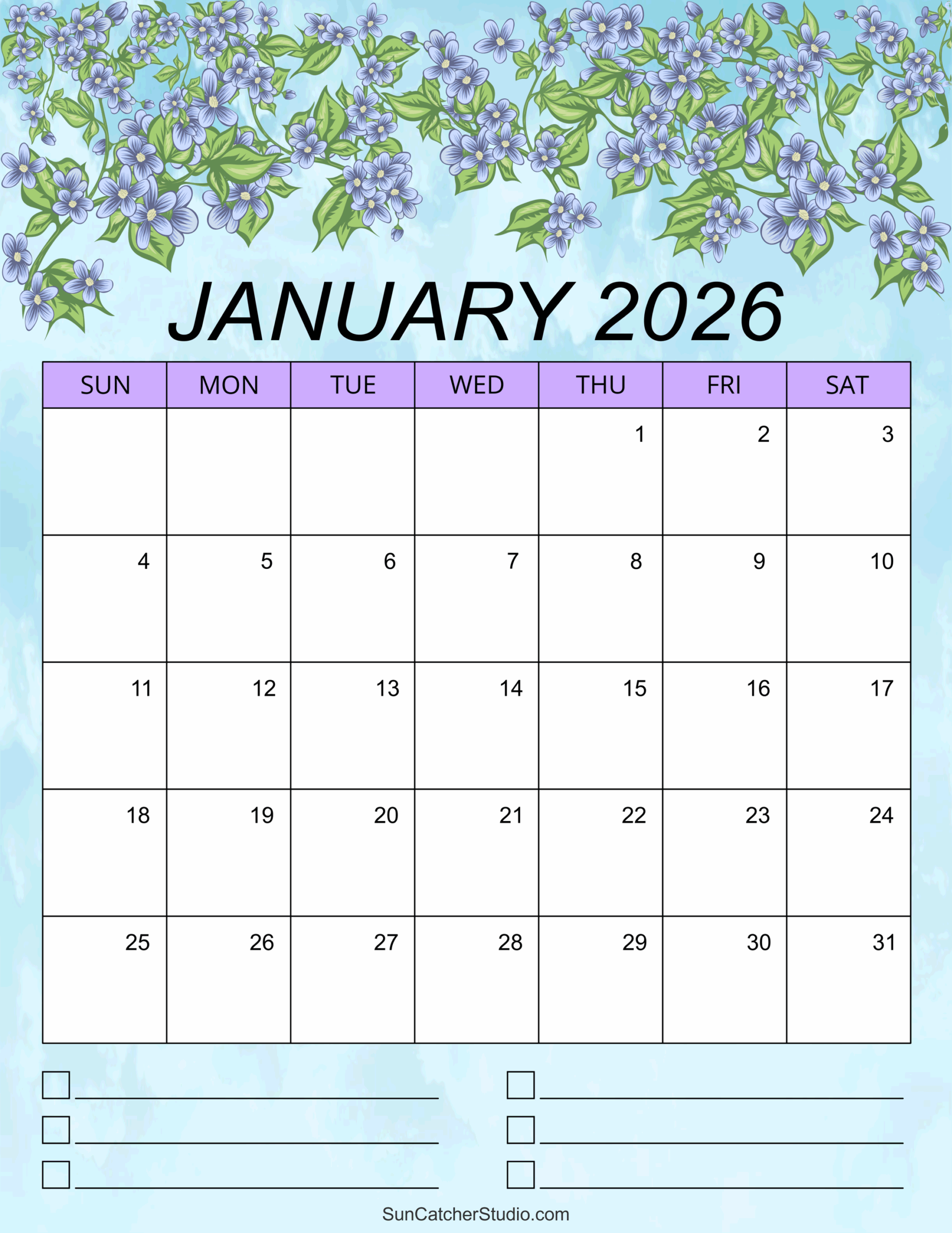 January 2026 Calendar Vertical Printable