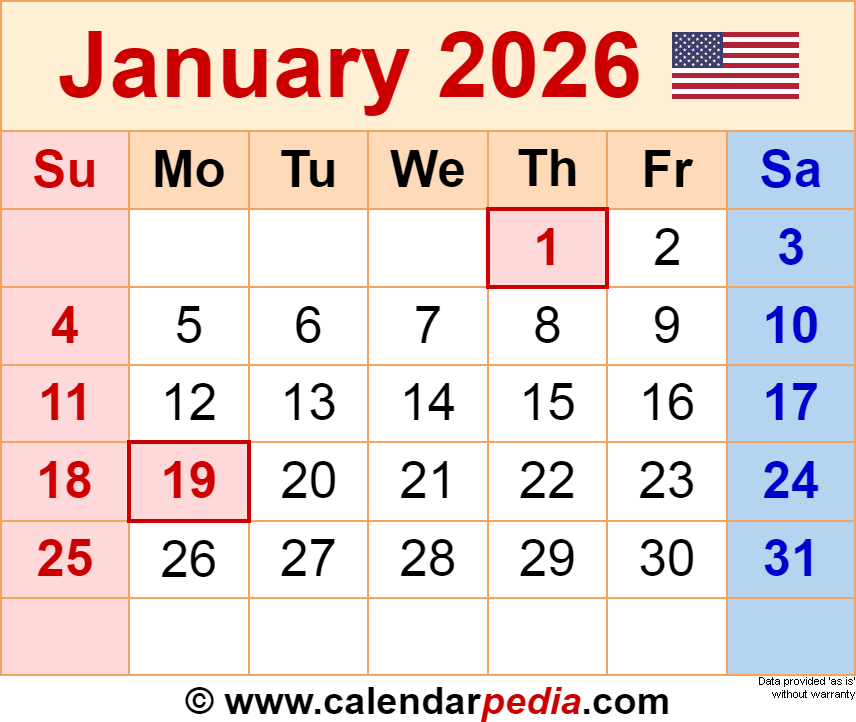January 2026 Calendar Templates For PDF Excel And Word