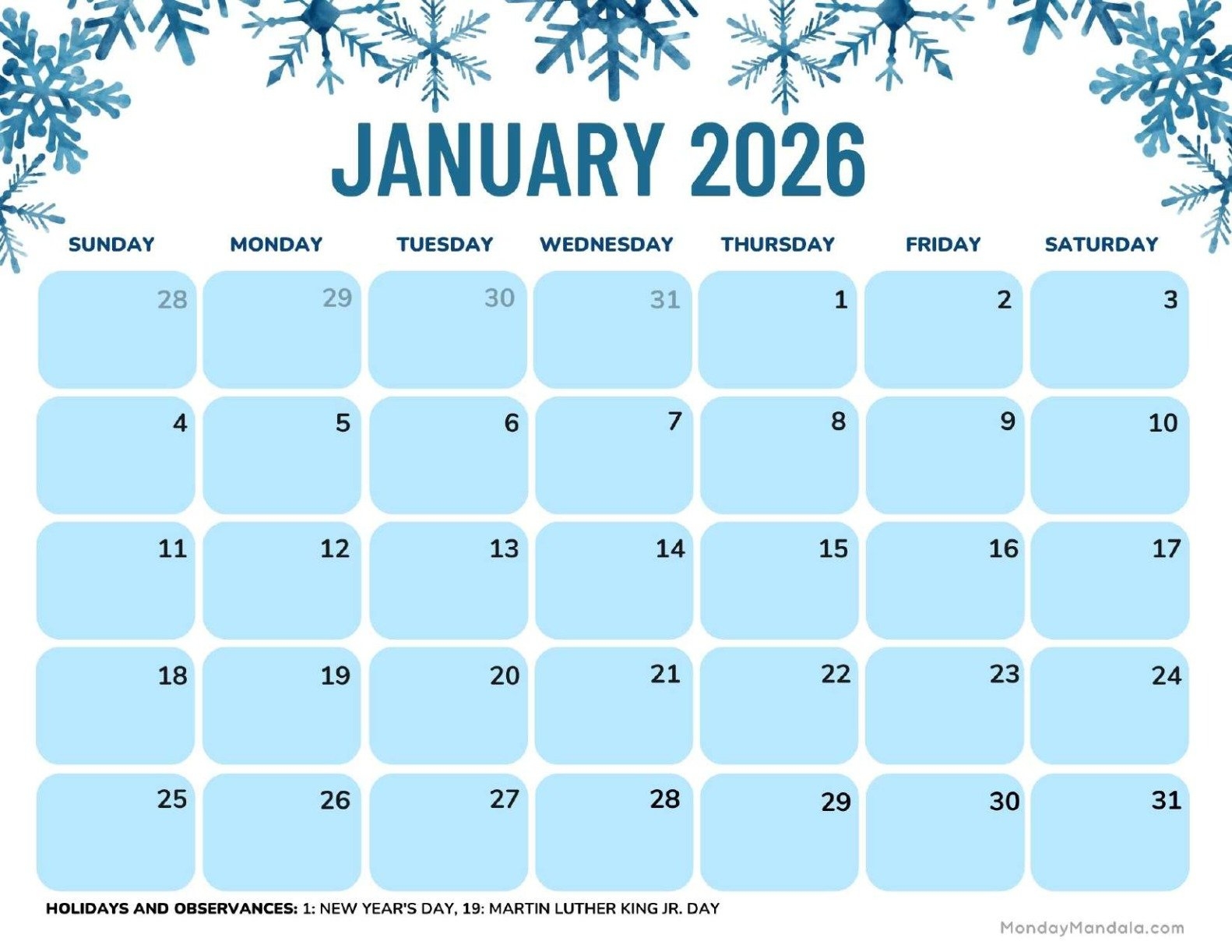 Free Printable 2026 January February Calendar