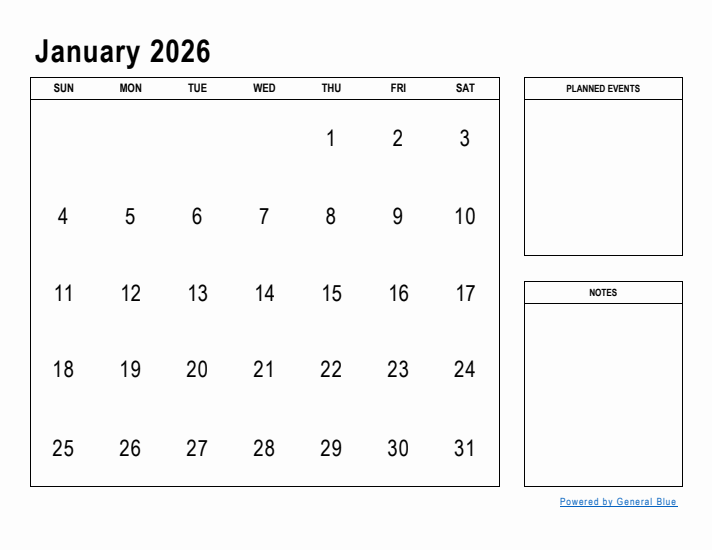 January 2026 Monthly Planner