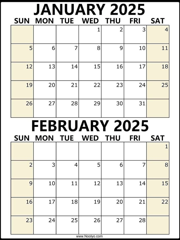 January And February 2025 Calendar 2 Months Per Page