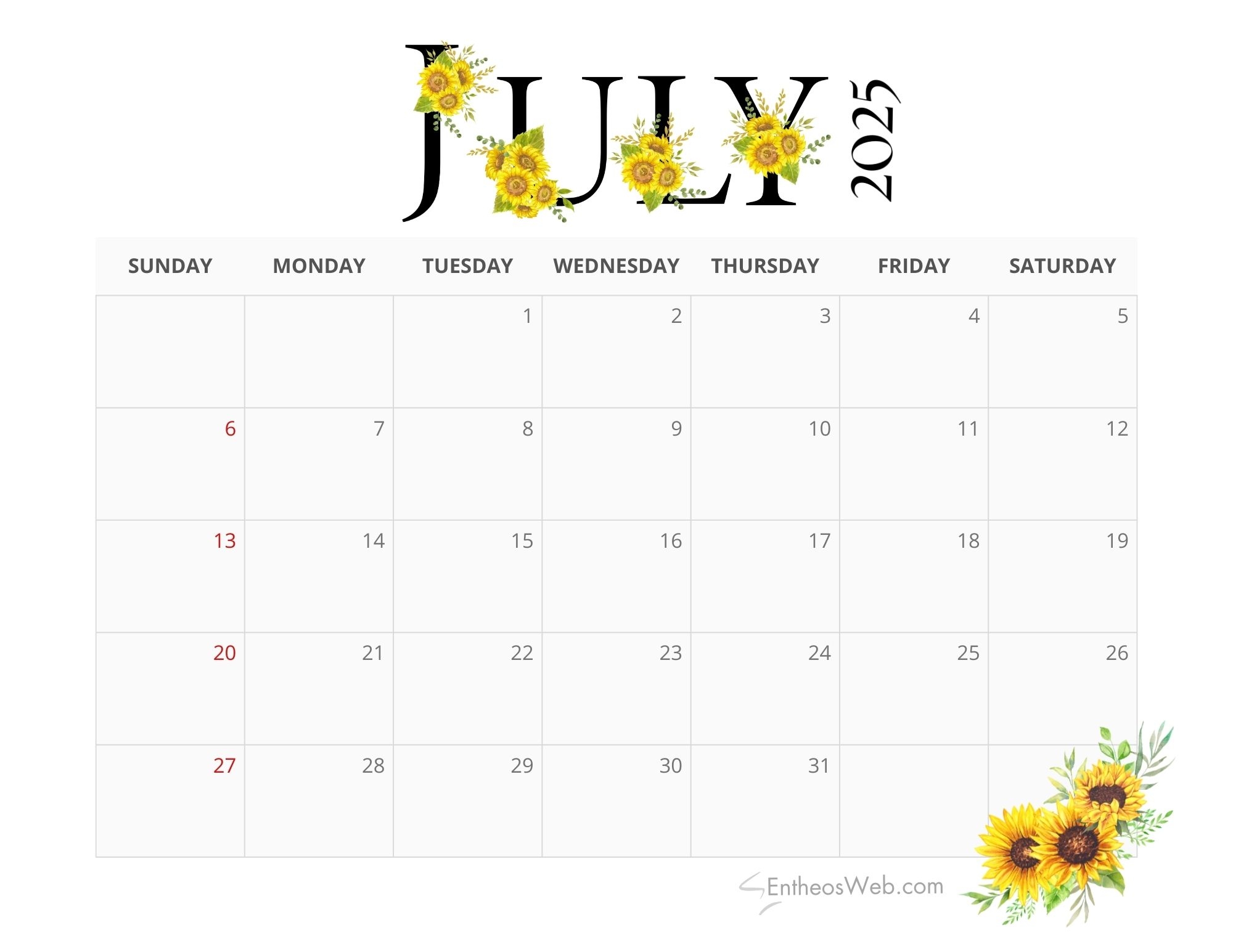 July 2025 Calendar Free PDF Printables EntheosWeb