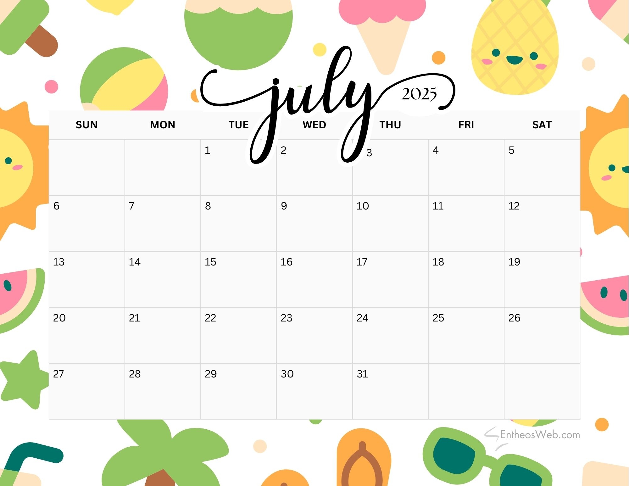 Free Printable 2025 Calendar July