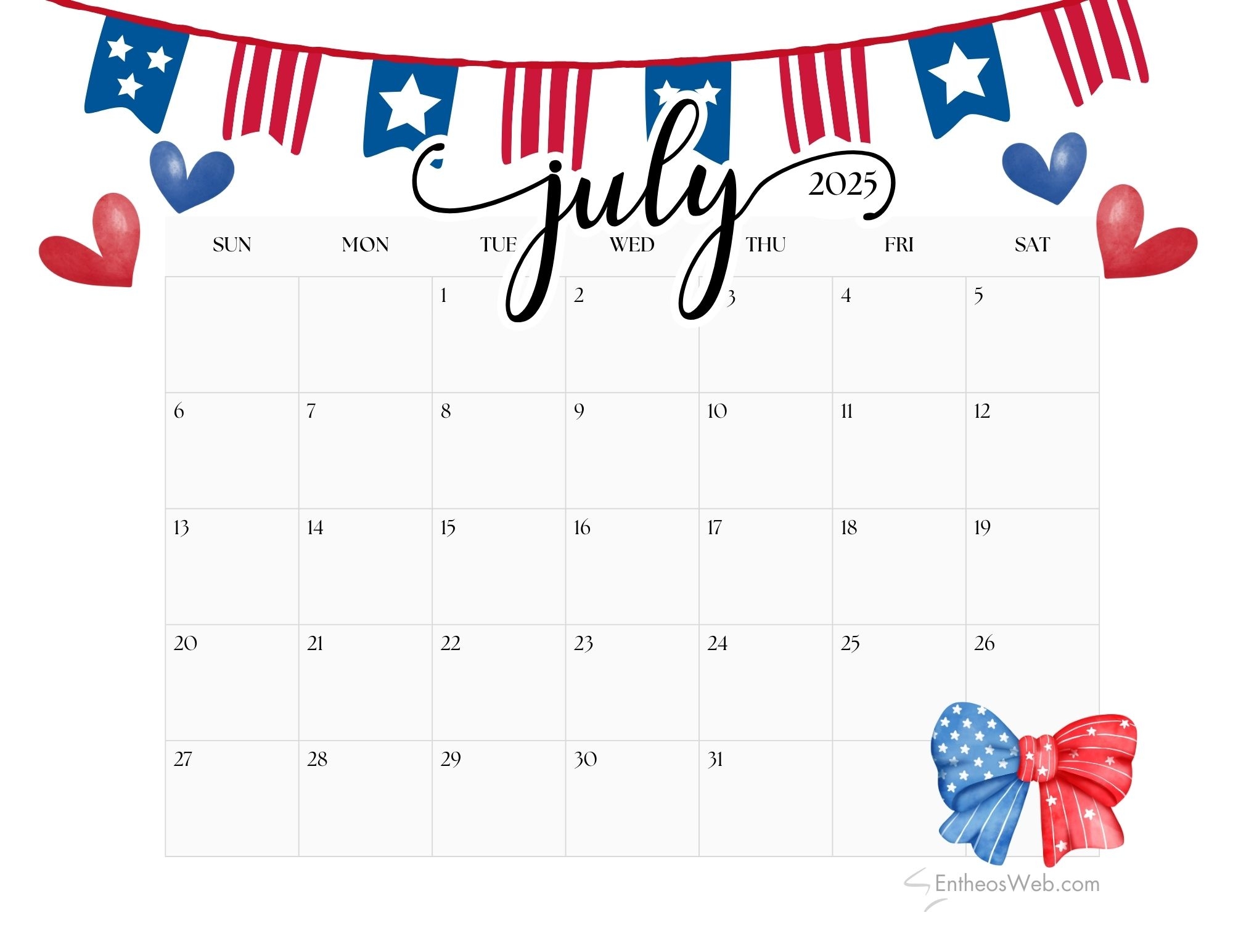 2025 Calendar Printable July