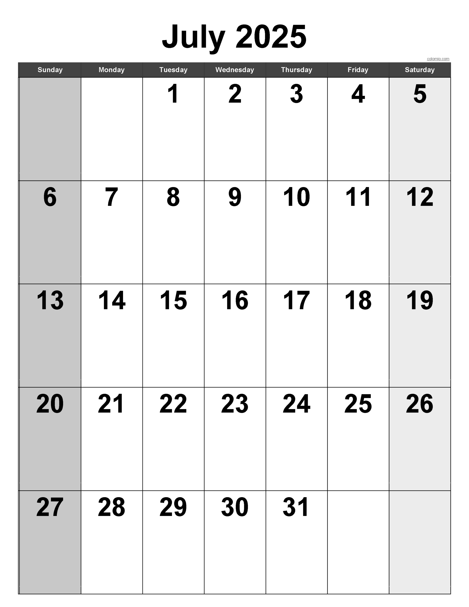 July 2025 Calendar Portrait