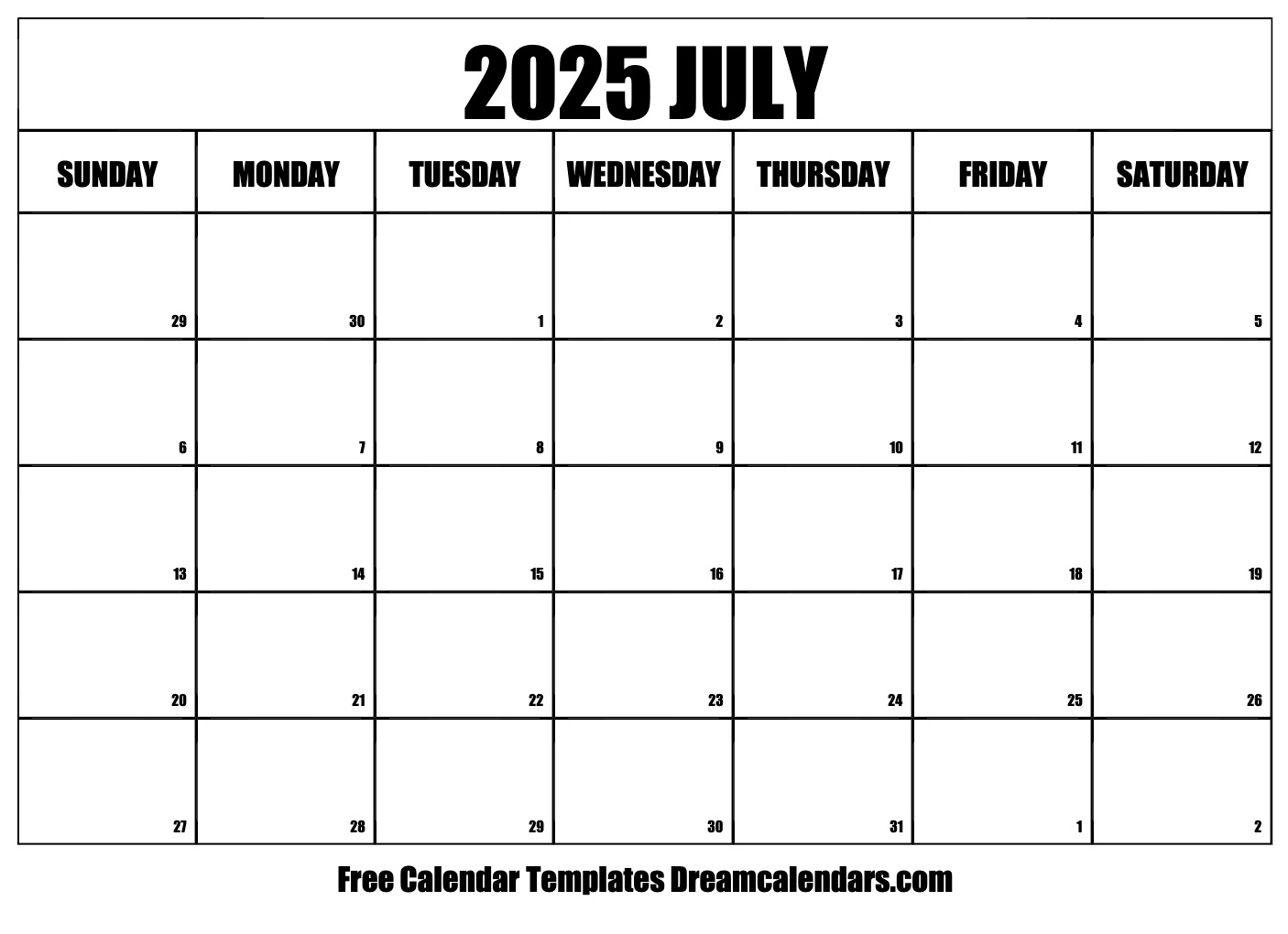 July Fillable Calendar 2025