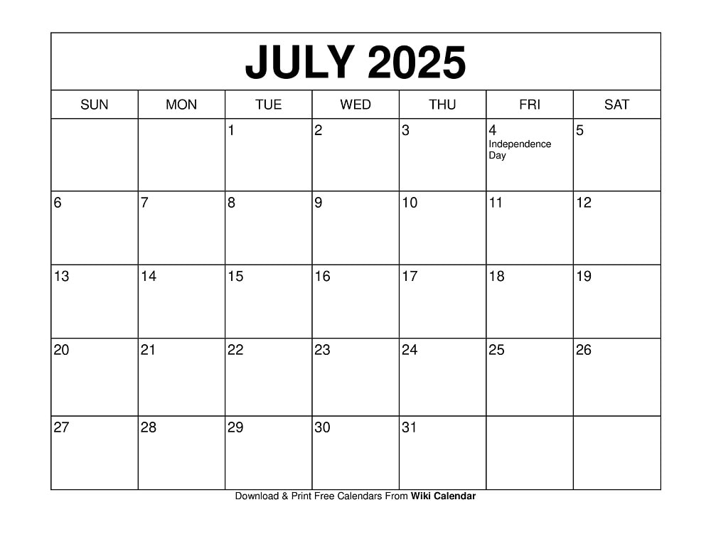 July 2025 Calendar Printable Templates U0026 More