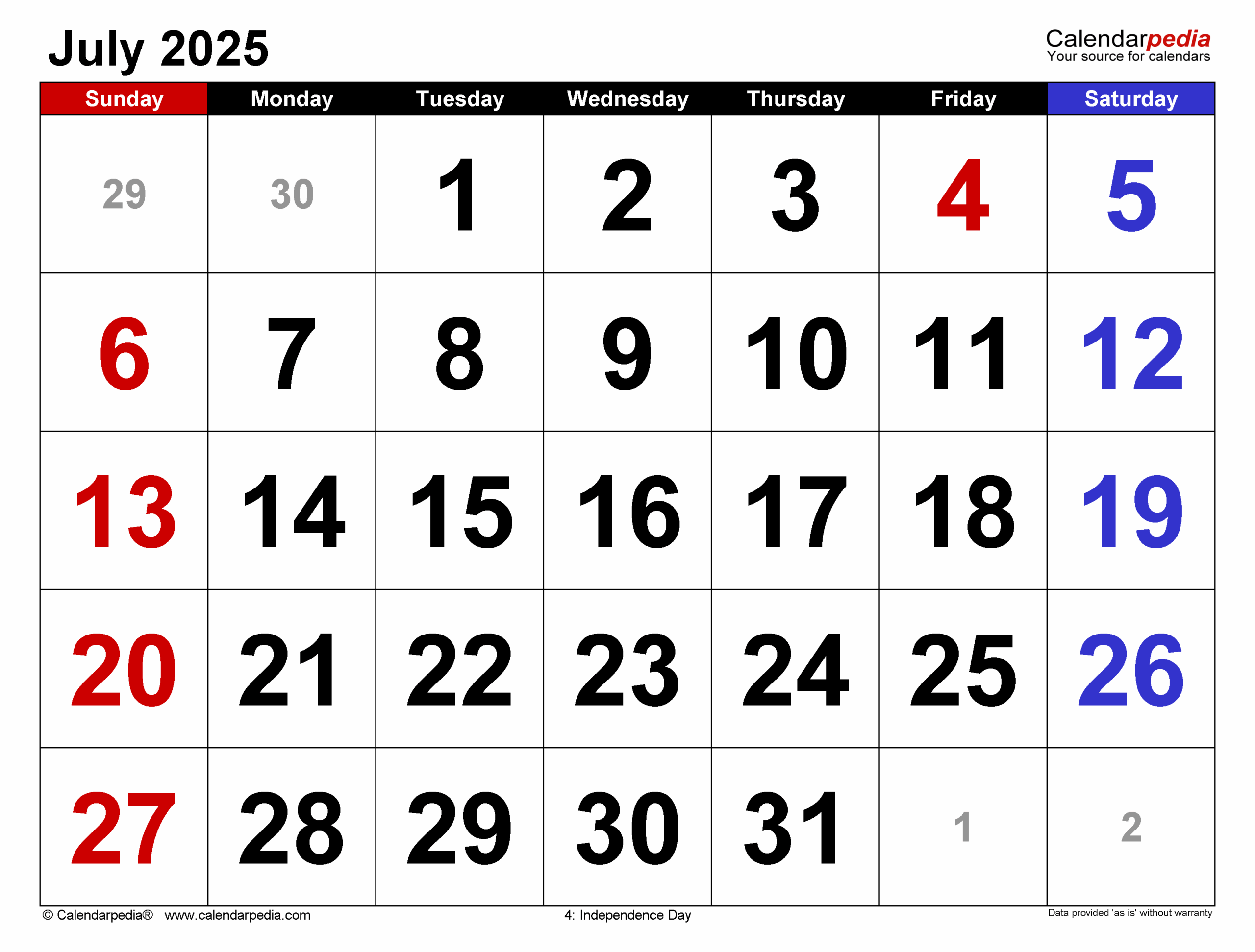 Word Calendar July 2025