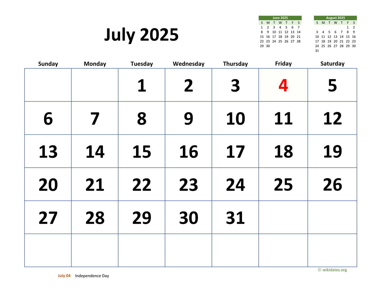 Show A Calendar For July 2025