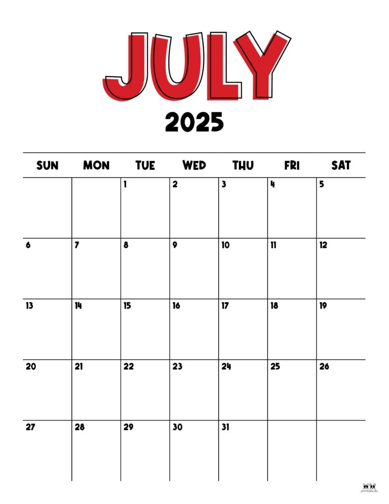 Printable July 22 Calendar 2025