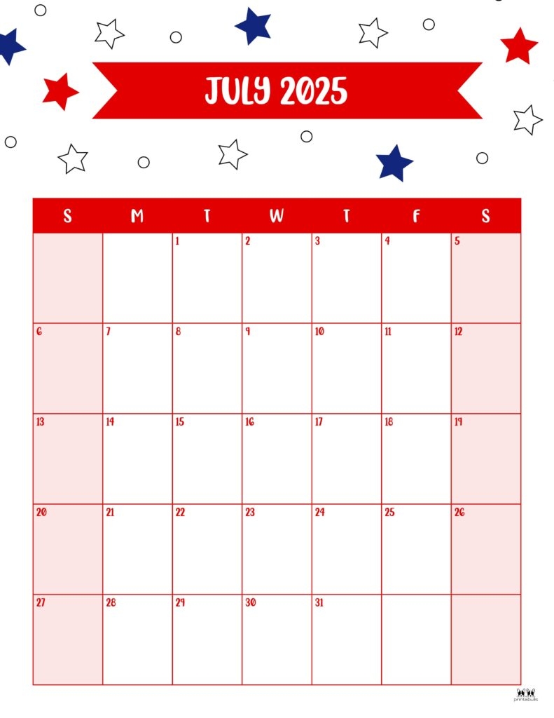 13 July 2025 Calendar Printable