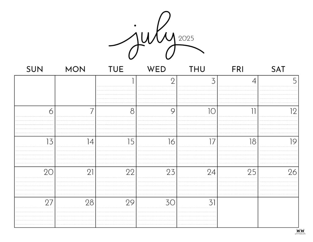 July 2025 Calendars 107 FREE Printables Printabulls
