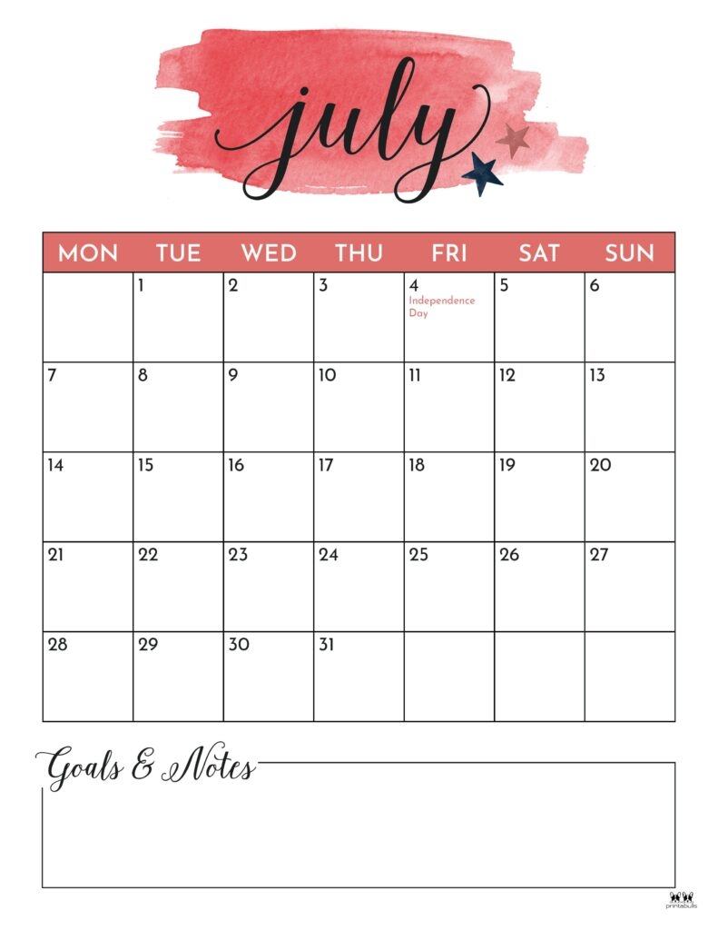 July 2025 Calendars 107 FREE Printables Printabulls