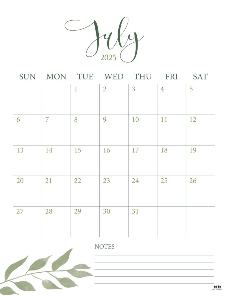 July 2025 Calendars 107 FREE Printables Printabulls