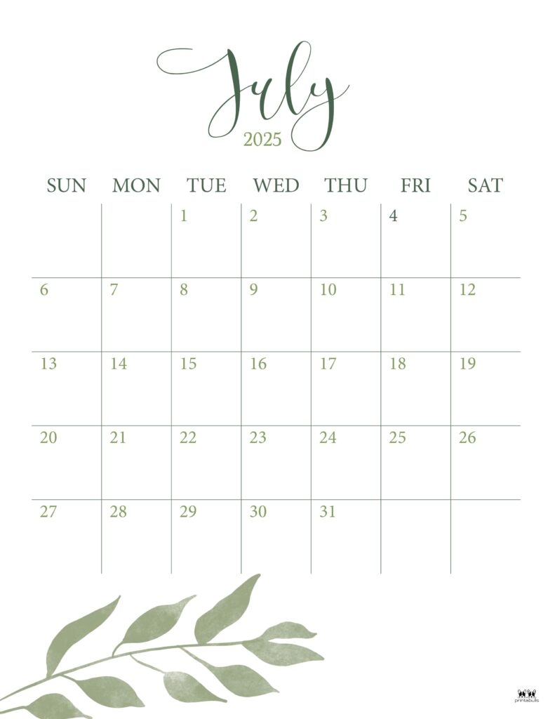 July 2025 Calendars 107 FREE Printables Printabulls