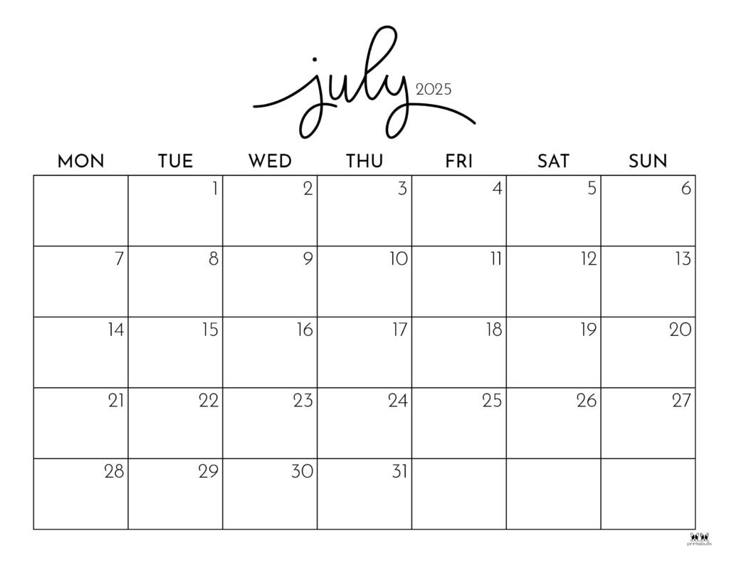 July 2025 Calendars 107 FREE Printables Printabulls