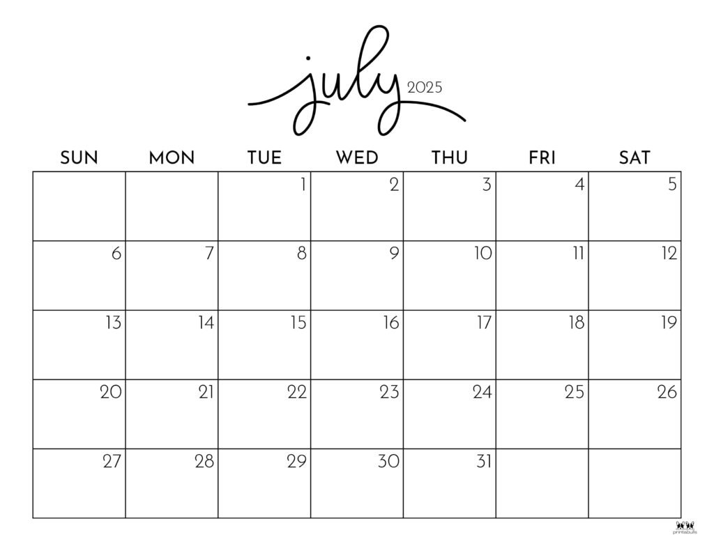 June July Calendar 2025 Printable
