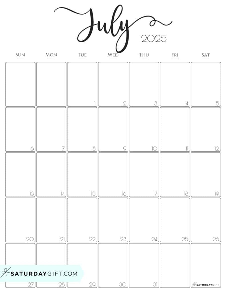 July 2025 Calendars 23 Cute Free Printable PDFs SaturdayGift