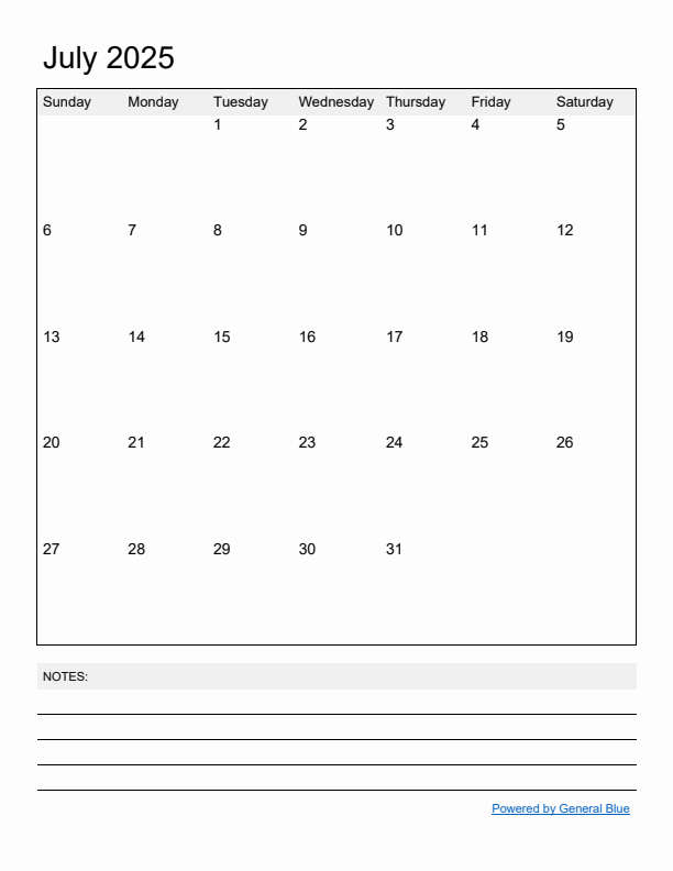 July 2025 Monthly Calendar PDF Word Excel 