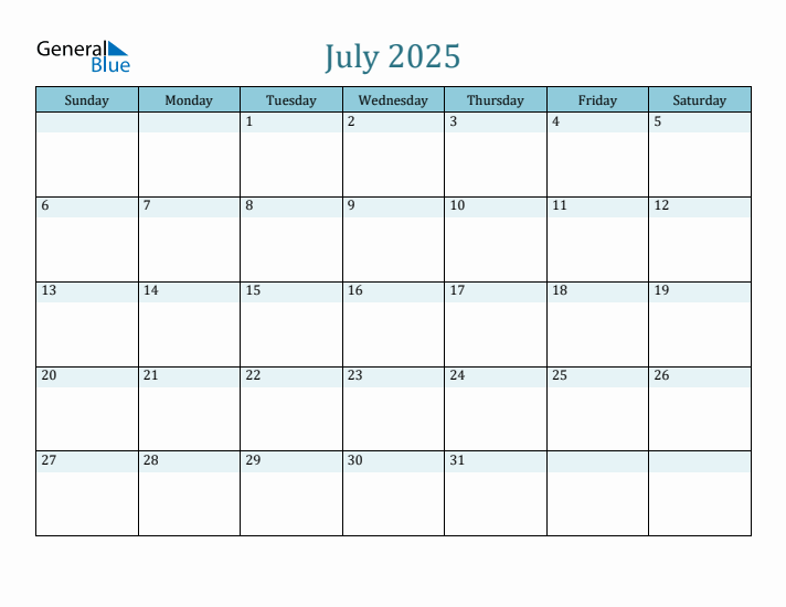 July 2025 Calendar Templates