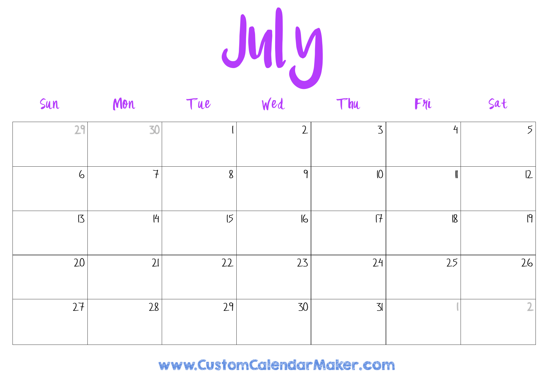 23 July 2025 Calendar Printable