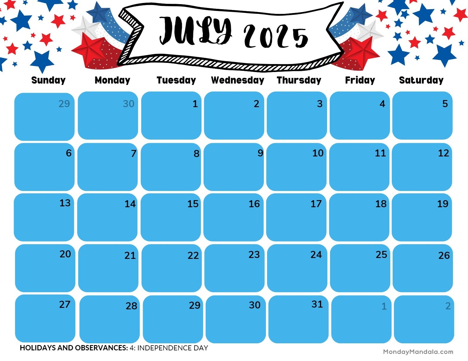 Fourth Of July Calendar Picture 2025
