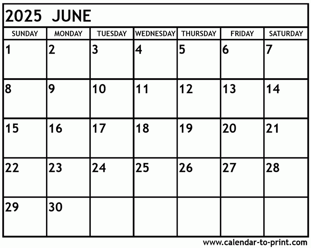 2025 Calendar June And July