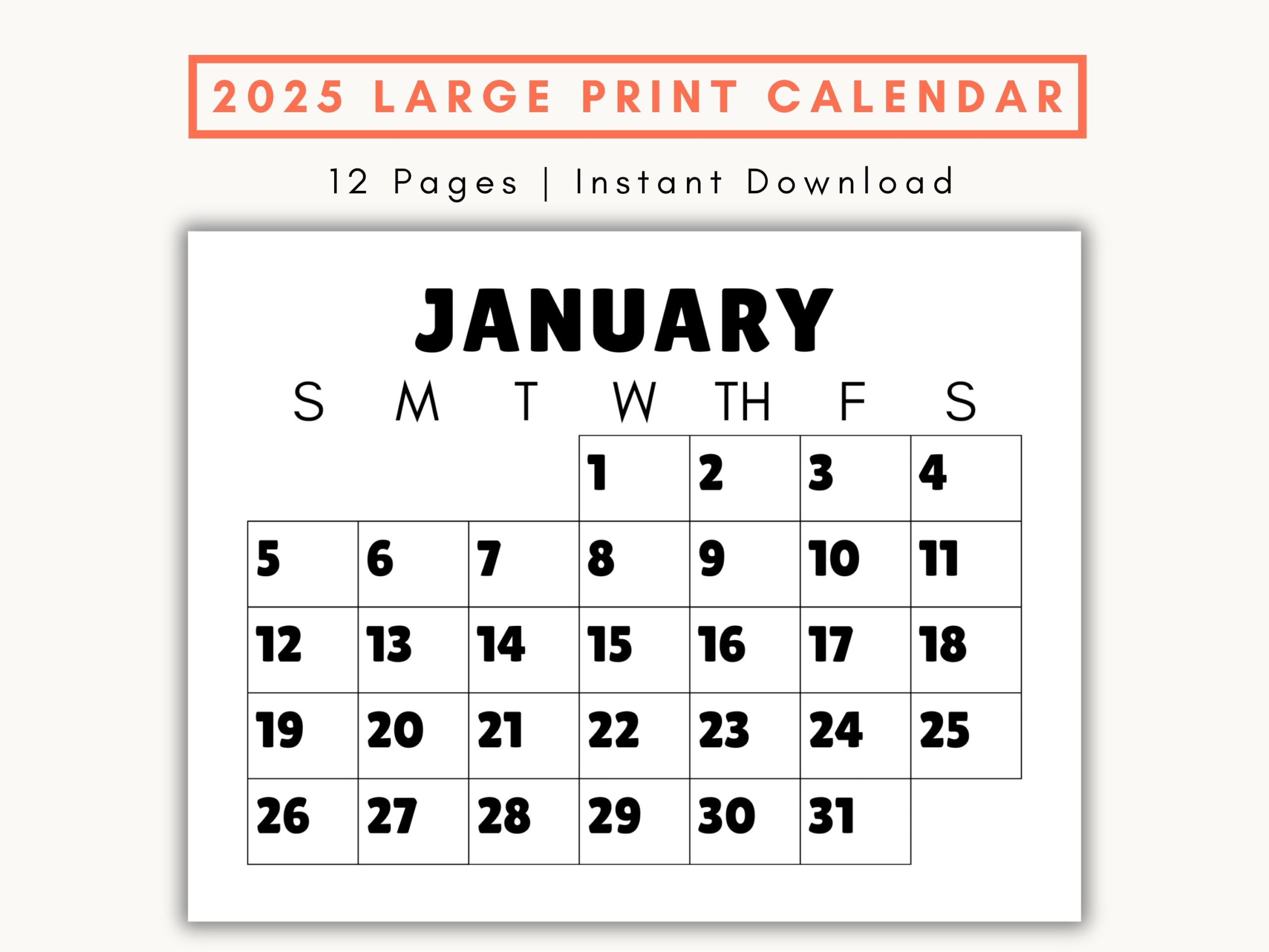Free Printable Big Bold 2025 Calendar