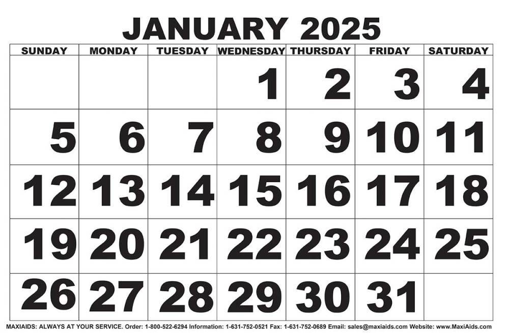 Free Printable 2025 Calendar With Big Numbers