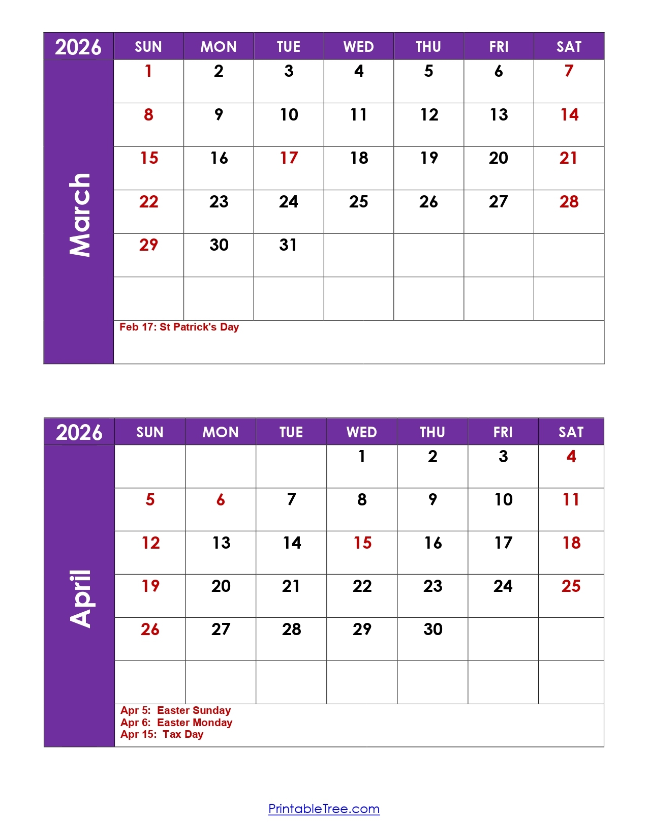 Free Printable 2026 Calendar With Holidays March