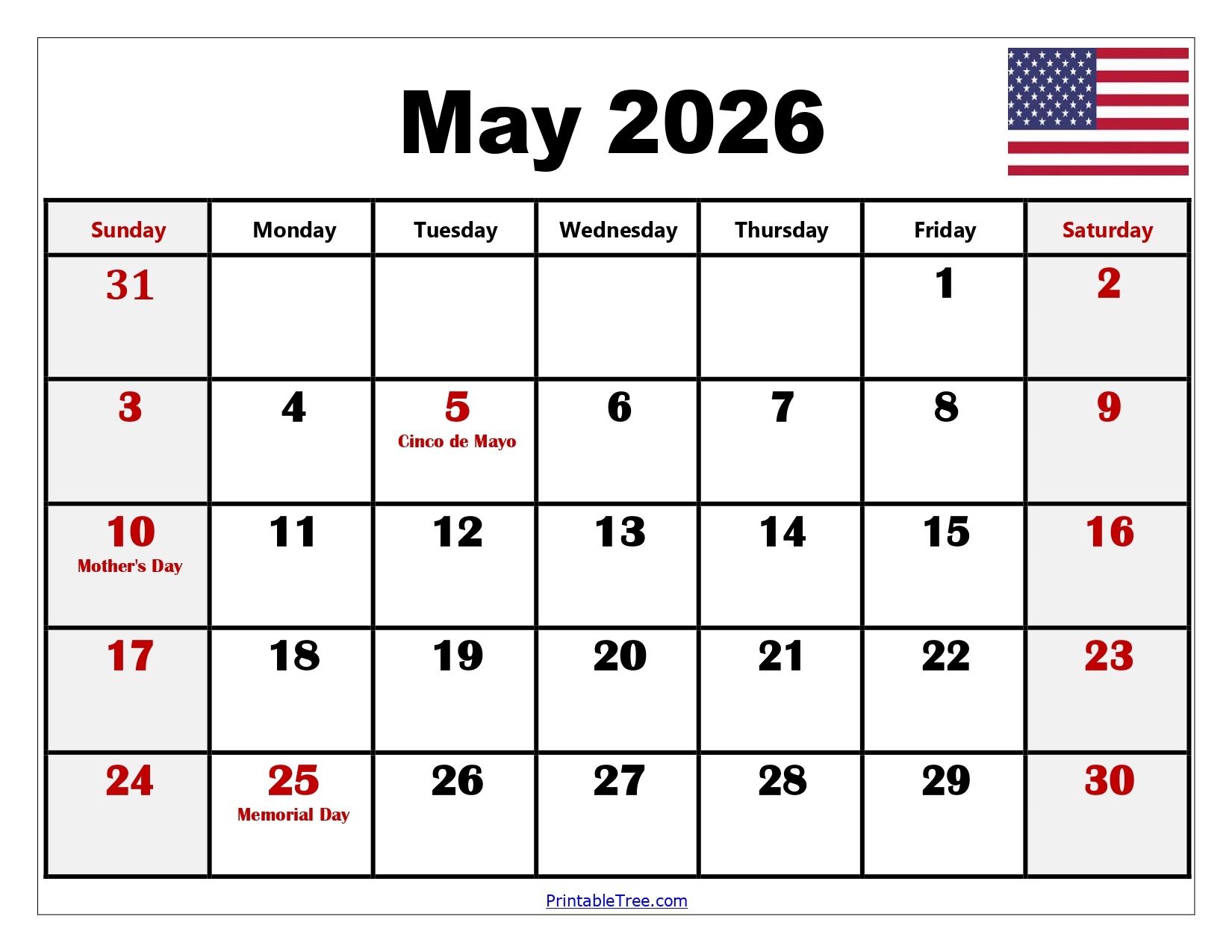 Printable Calendar 2026 April May