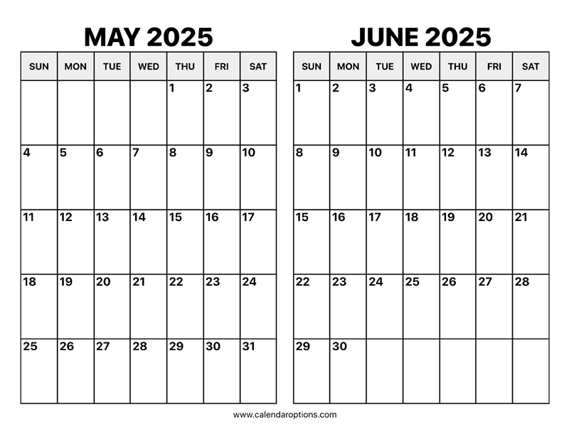 May And June 2025 Calendar Calendar Options