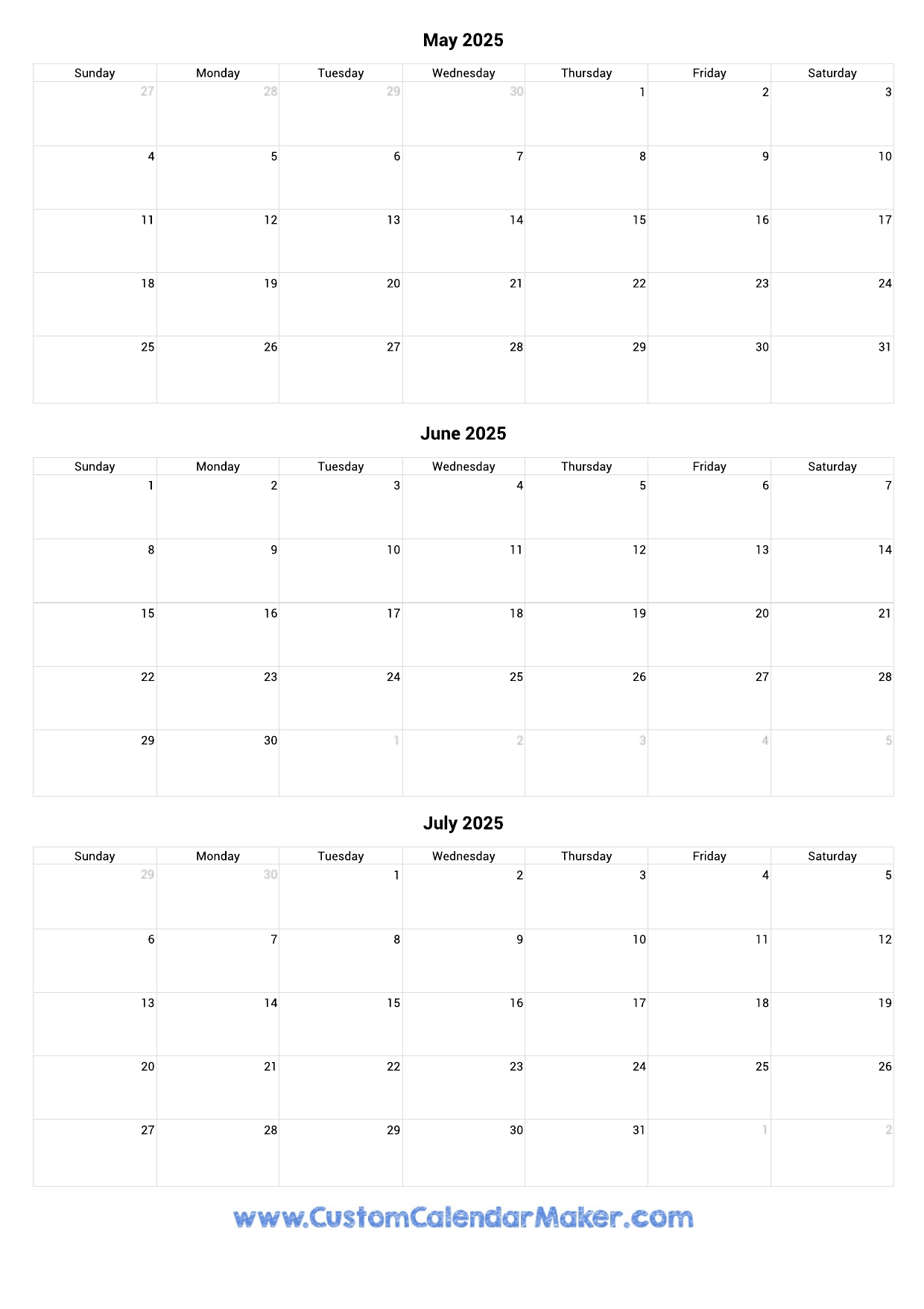 2025 Calendar Printable July To December