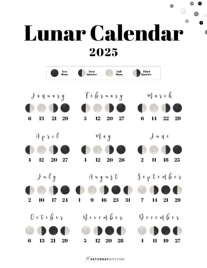 Moon Phase Calendar 12 Cute U0026 Free Printable 2025 Lunar Calendars
